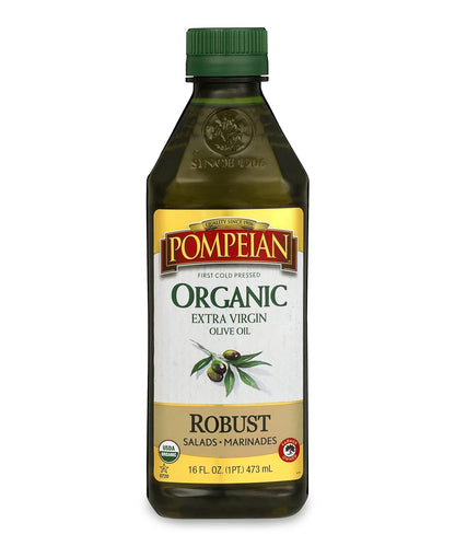 Pompeian USDA Organic Robust Extra Virgin Olive Oil, Contains Polyphenols, First Cold Pressed, Full-Bodied Flavor, Perfect for Salad Dressings & Marinades, 16 FL. OZ
