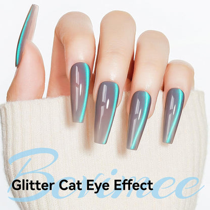 Cat Eye Gel Polish, Glass Blue Glitter Cateye Magnetic Nail Polish Magic Holographic Effect, UV Gel Sparkle Crystal Jelly Color Manicure for Nail Salon DIY At Home