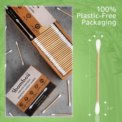 100% Bamboo Cotton Ear Swabs (200-Pack) | Double Tipped Ear Cotton Buds for Beauty & Personal Care | FSC Certified & Hypoallergenic | Suitable for All Ages & Pets | Biodegradable & Disposable