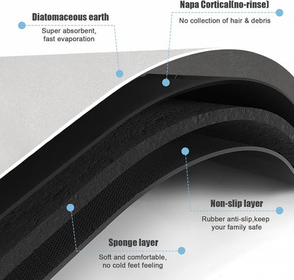 Diatomaceous Earth Bath mat Bathroom Rugs Super Absorbent Quick Dry Non Slip Bath Mat Thin Bathroom Floor Mats Fit Under Door-Shower Rug for in Front of Bathtub Shower, Grey, 15.7"*23.6"