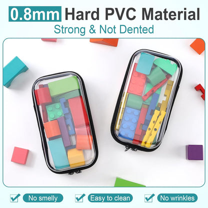 Sanwuta 6 Pcs Clear Hard Zipper Case Pencil Pouches Hard Plastic Zipper Pouches Makeup Bag Transparent Cases for Snacks Plastic Storage Organizer Box for Travel(Black,7.48 x 3.94 x 2 Inch)