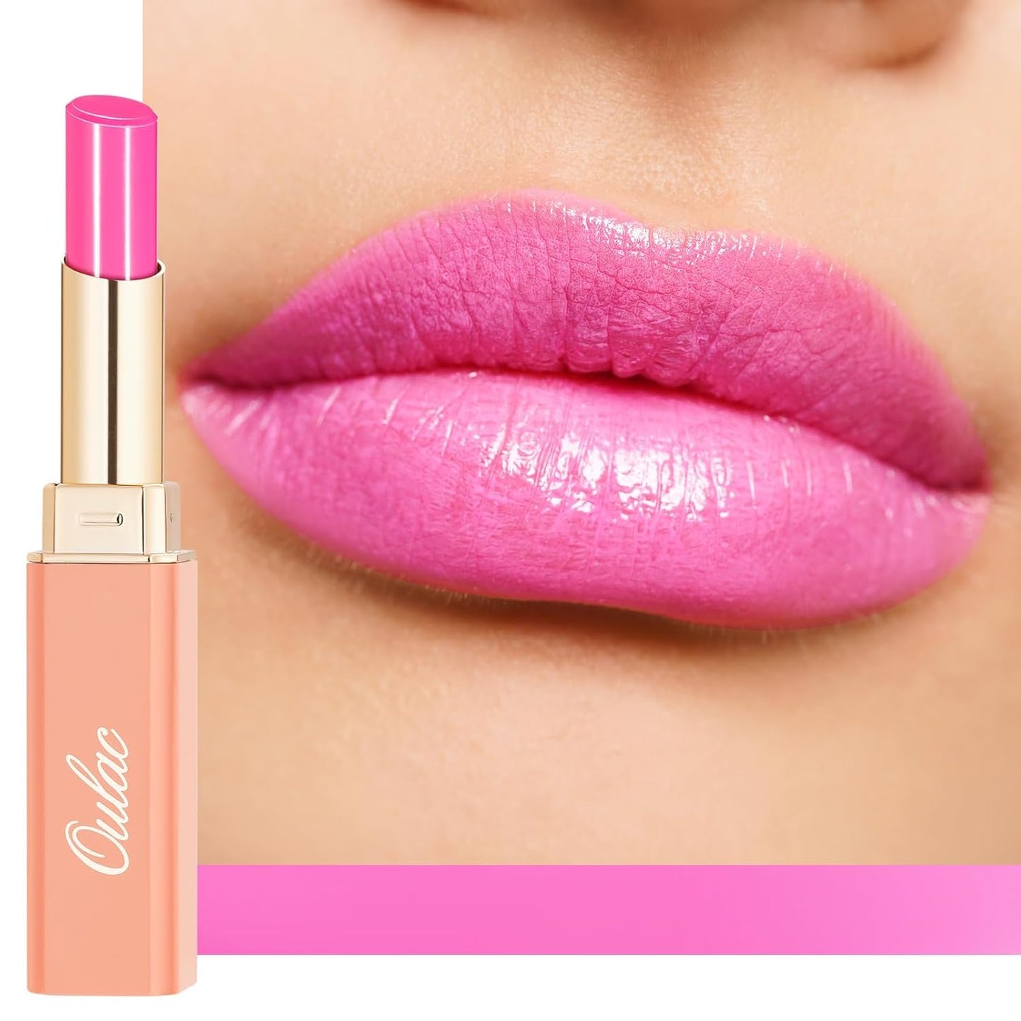 Oulac Moisturizing Shine Pink Lipstick for Women - 2 in 1 Glossy Bright Pink Tinted Lip Balm, Hydrating Winter Lipstick for Dry Lips,Shine Juicy Finish Vegan 2.2g/0.07oz (15)