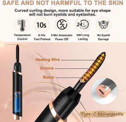 Heated Eyelash Curler, Electric Eyelash Curler, Rechargeable Lash Curler for Makeup Natural Curling Eye Lashes and 24 Hours Long Lasting - Black 2025 Updated New Model