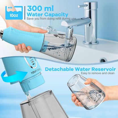 Water Dental Flosser Teeth Cleaner Pick, H2ofloss Cordless Portable Oral Irrigator,5 Mode IPX7 Waterproof Teeth Picks 300ML Rechargeable WaterFlosser for Teeth Cleaning Sky Blue