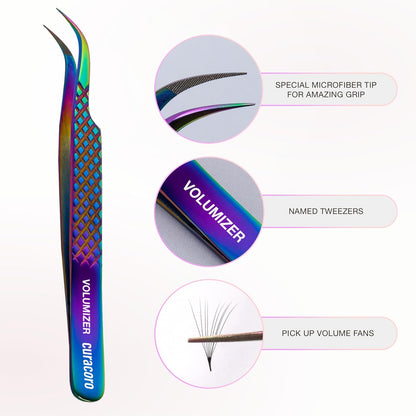 Curacoro Lash Tweezer - Professional & Precision Fiber Tip Grip Lash Tweezers for Eyelash Extensions, Multi Shapes & Purposes Tweezers for Volume, Isolation & Classic Lashes (Galaxy, Volumizer)