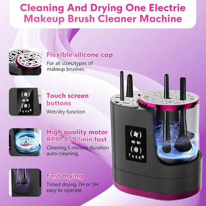 3 IN 1 Electric Makeup Brush Cleaner,Automatic Makeup Brush Cleaner with Makeup Brush Dryer,Portable USB Deep Cleaning for All Size Beauty Makeup Brush Set,Blush Brush (Grey)