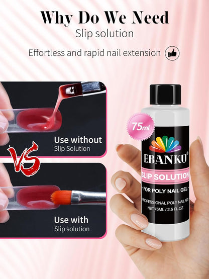 EBANKU Poly Gel Nail Forms Kit for Toes - 150PCS Reusable Dual Toenail Forms for Builder Gel, Toe Nail Kit with 2.5oz Slip Solution, Brush, File, 5PCS Clips - 15 Sizes