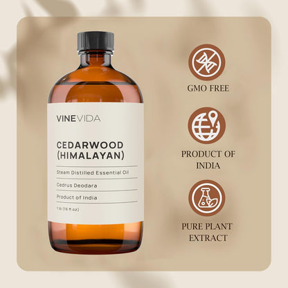 VINEVIDA Cedarwood Himalayan Essential Oil 16 oz - Undiluted Cedarwood Oil 16 oz - Cedarwood Candle Oil Scent - DIY Candle Scents for Candlemaking - Bulk Essential Oil for Soap Making Safe for Skin
