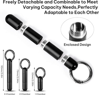 Titanium Keychain Pill Holder,Mini Pill Case Keychain,Waterproof Pocket Pill Case,Small Pill Container for Travel Purse(3 Compartment)