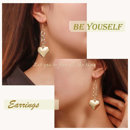 Boho Large Heart Drop Earrings Vintage Gold Love Heart Dangle Earrings Punk Statement Open Big Hoop Heart Earrings Wedding Prom 3D Heart Drop Earrings Jewelry for Women