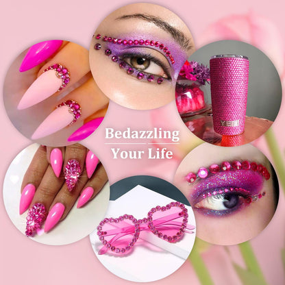 Resin Rhinestones for Crafting, 2 Boxeses Hot Pink Multi Sizes Flatback Bedazzling Crystals for Crafts Nail Art Deco, Non Hotfix Gems Charms for Tumbler Shoes Clothing Fabric Face Makeup