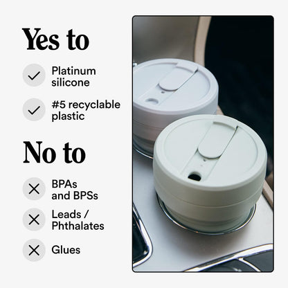 STOJO Collapsible Travel Cup - Reusable To-Go Pocket Size Silicone Bottle for Hot and Cold Drinks - Perfect for Camping - Microwave & Dishwasher Safe (Sage, 12 Ounce (Pack of 1) - No Straw)