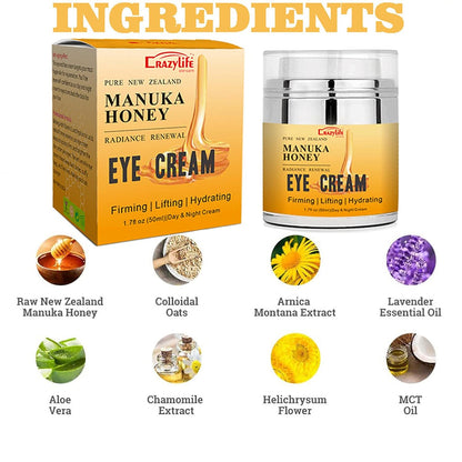 Manuka Honey Eye Cream for Dark Circles and Puffiness, Under Eye Cream, Anti Aging Eye Cream, Improve the look of Fine Lines and Wrinkles, Retinol and Aloe Vera Natural Relief