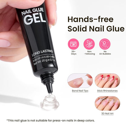 Beetles Tipex Instant Apex Nail Tips Kit, Medium Oval Almond 224Pcs 16 Sizes Pre-Building & Pre-Etched Thicker Acrylic Nails False Nail Extension with Tipex Nail Glue Mini Nail Lamp