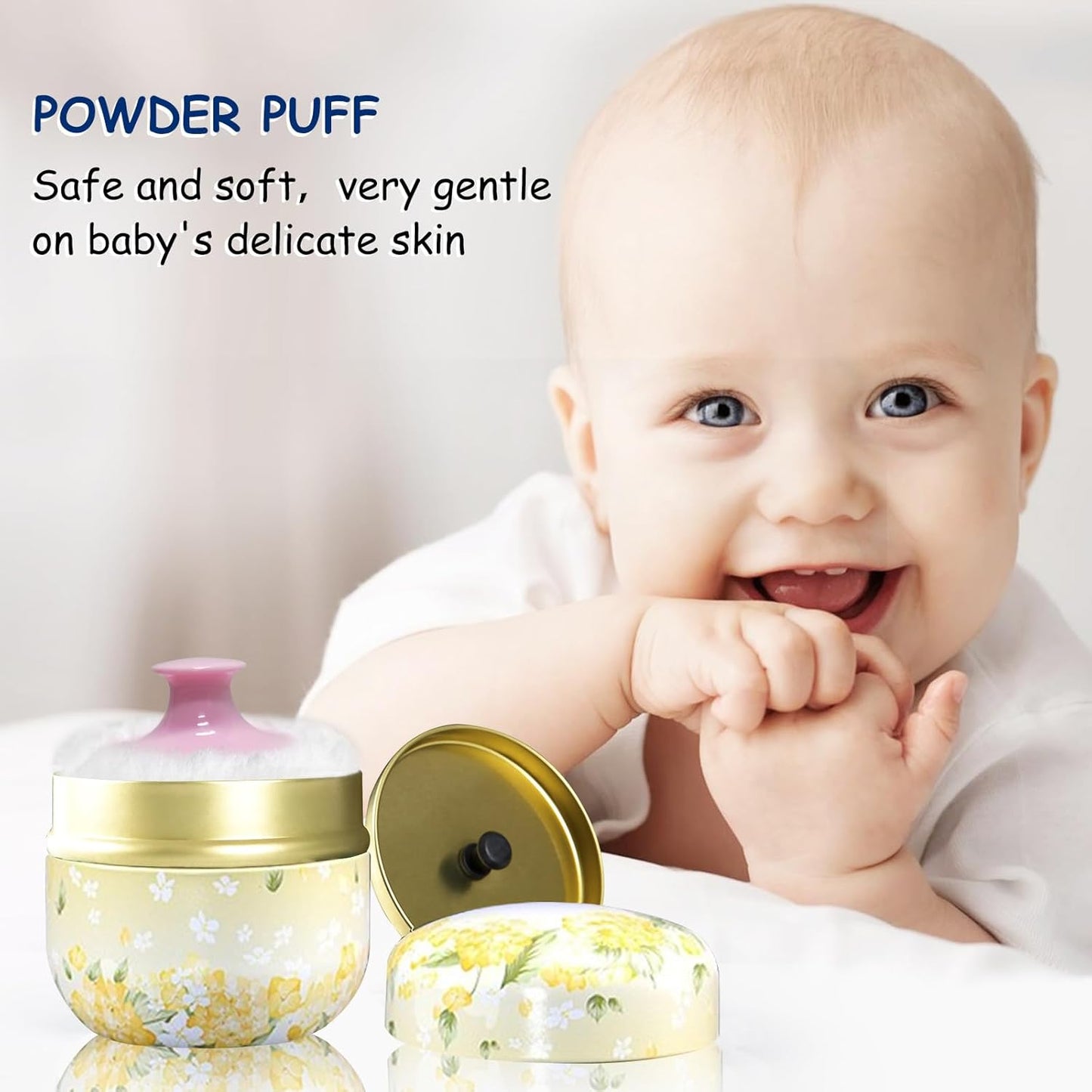 Body Powder Puff and Container for Dusting Powder, Women Powder Puff and Powder Case for Bath and Travel (Light Yellow)