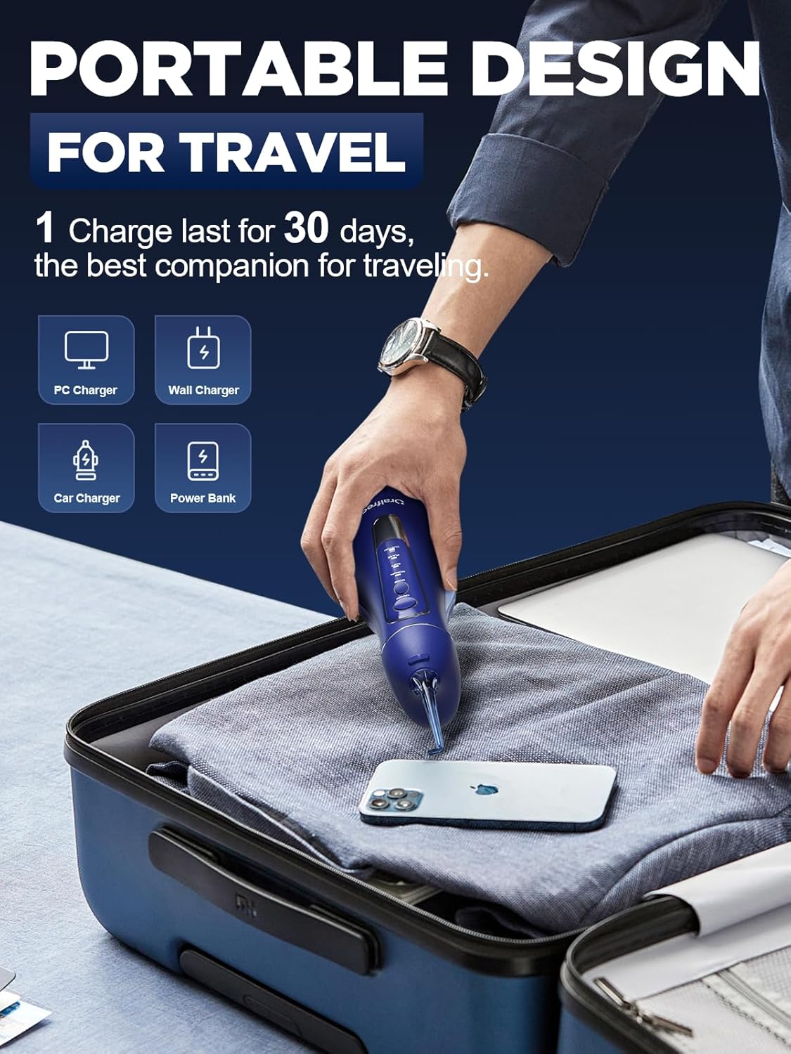 Oralfree Water Dental Flosser Cordless for Teeth Cleaning - 4 Modes Oral Irrigator 300ML Braces Flossers Cleaner, Rechargeable Portable IPX7 Waterproof Powerful Battery for Travel Home