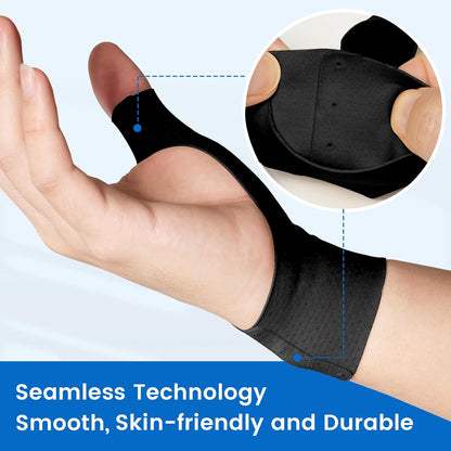 VELPEAU Thumb and Wrist Compression Sleeve for Tendonitis (Pack of 2), Seamless Technology, Gloves Wraps for Arthritis Pain Relief for Women & Men, Splint Liner, Fits Both Hands (Black, Long Version, M)