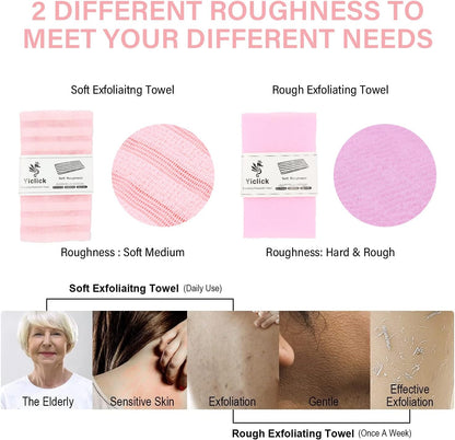 Yiclick Exfoliating Washcloth Towel - Exfoliating Body Scrubber, Loofah Wash Sponge - Korean & Japanse & African Washcloth - Soft + Rough Exfoliating Back Scrubber - for Senstive and Rough Skin