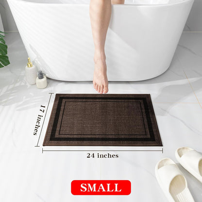 chakme Bathroom Rugs Mat 24x17, Ultra Thin Non Slip Bath Mat Small Quick Dry Absorbent Bath Mat for Bathroom Floor, (Brown, 24"x17")