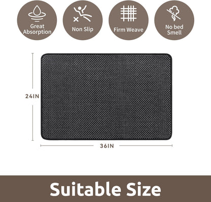 AMOAMI Chenille Bath Mat Super Absorbent Bathroom Mat Quick Dry Bath Mats for Bathroom Rubber Backed Bathroom Rugs Non Slip Washable Fit Under Door, Front of Bathtub, Sink, Darkgrey&Black 24"x36"