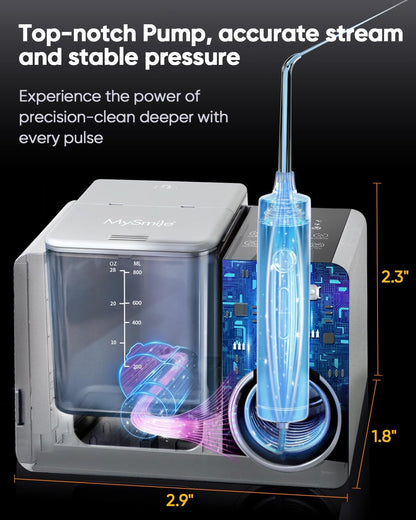 MySmile LP233 Pro UVC Sterilizable Countertop Water flossers for Teeth 800ML Digital Display Electric Oral Irrigator with a Water Filter 3 Modes and 6 Jet Tips (Lightning Silver)