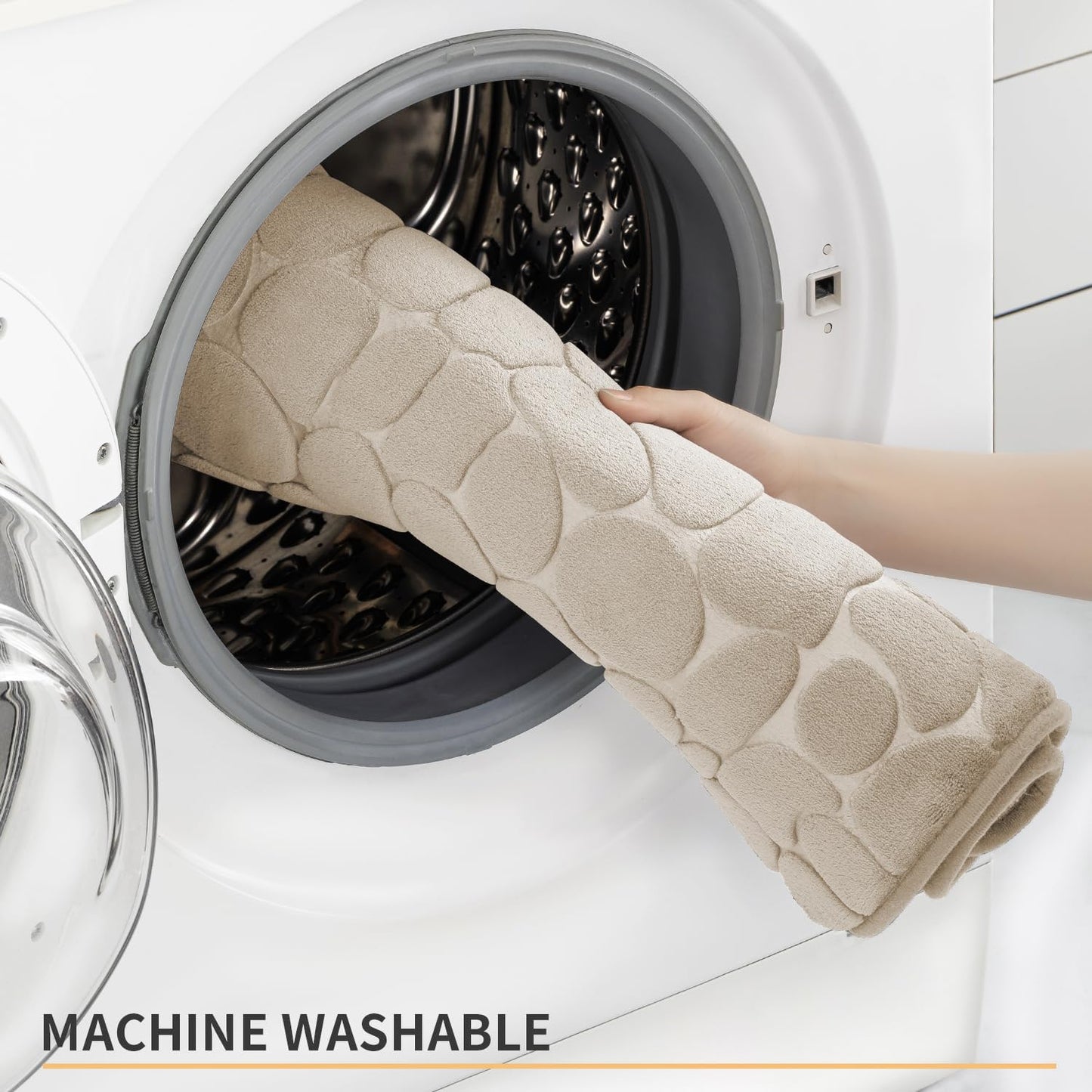 YIHOUSE Memory Foam Bath Mat Cobblestone Bathroom Rugs Super Water Absorbent Bath Mats for Bathroom Machine Washable Bath Rugs(20 x 24,Khaki)