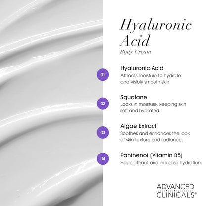 Advanced Clinicals Hyaluronic Acid Moisturizer Body Cream W/Vitamin E | Hydrating Cream & Body Lotion For Women & Men To Help Improve Look of Wrinkles, Dry Skin, Crepey Looking Skin, 16OZ, 2-Pack
