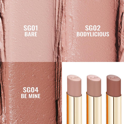 Oulac Beige Nude Satin Lipstick Set - Matte Lip Base, Full Coverage Lip Color, Satin Matte Finish, Cream Texture, Hydrating, Infused with Hyaluronic Acid, 4g*3 SG01+SG02+SG04