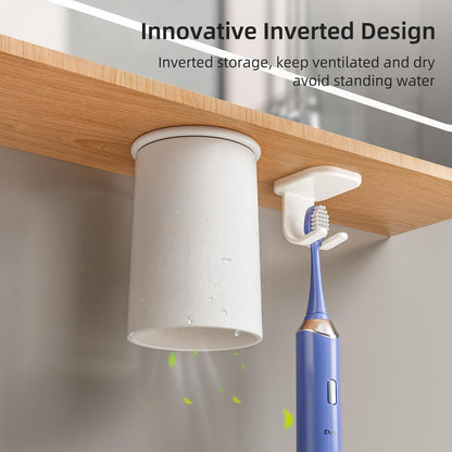 Toothbrush Holders for Bathroom【Innovation Magnetic Inverted Design】 Toothbrush Holders Wall Mounted with Bathroom Tumbler Toothbrush Cup for Bathroom Cabinet Storage