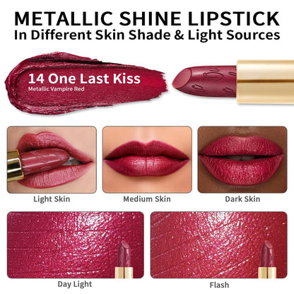 Oulac Wine Red Lipstick for Women with Metallic 3D Shine Lightweight Hydrating Formula, High Impact Lip Color, Vegan Beauty, Full Coverage Lip Makeup, Christmas Gifts for Women, One Last Kiss (14)