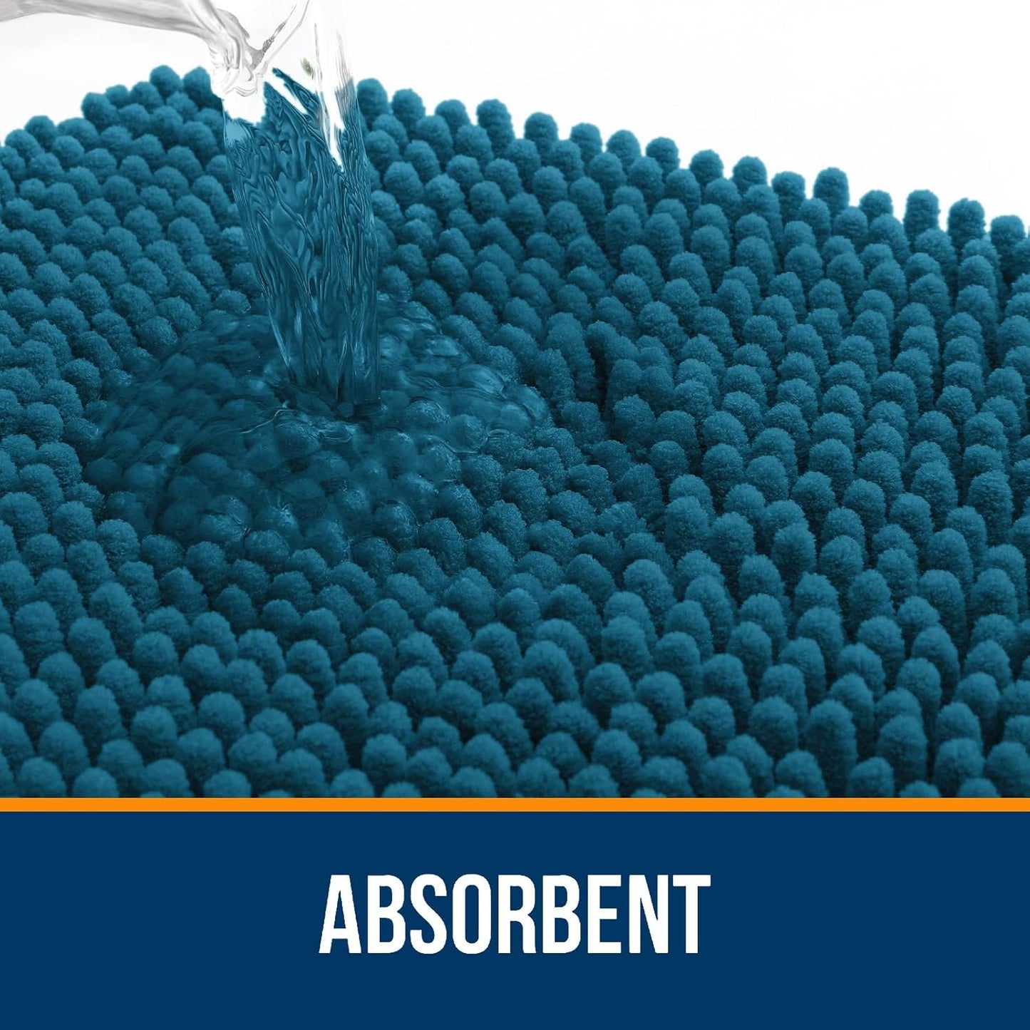 OLANLY Bathroom Rugs 44x24, Extra Soft Absorbent Chenille Bath Rugs, Rubber Backing Quick Dry, Machine Washable Bath Mats for Bathroom Floor, Tub and Shower, Home Decor Accessories, Peacock Blue