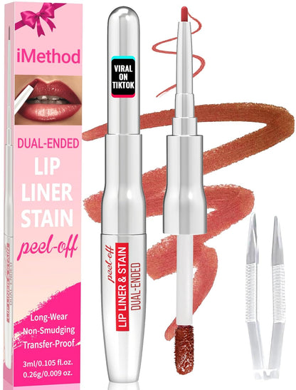 iMethod Lip Liner Stain - Lip Stain, 2-In-1 Dual-Ended Peel Off Lip Stain with Tweezer, Natural Long Lasting Peel Off Lip Liner, Easy to Use for All Skin Types, Stay All Day, Cocoa