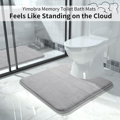Yimobra Memory Foam Toilet Bath Mat U-Shaped, Soft and Comfortable, Super Water Absorption, Non-Slip, Thick, Machine Wash and Easier to Dry for Bathroom Commode Contour Rug, 24 X 24 Inches, Gray