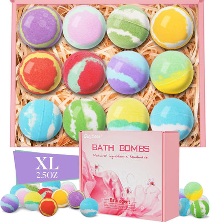 Bath Bombs for Women, 12 Pcs XL Organic Natural bathbombs with Shea Butter & Safe Oil for Dry Skin Moisturizing, Relaxing Aromatherapy, Bubble SPA, Mothers Day Gifts for Her Wife Girlfriend Mom