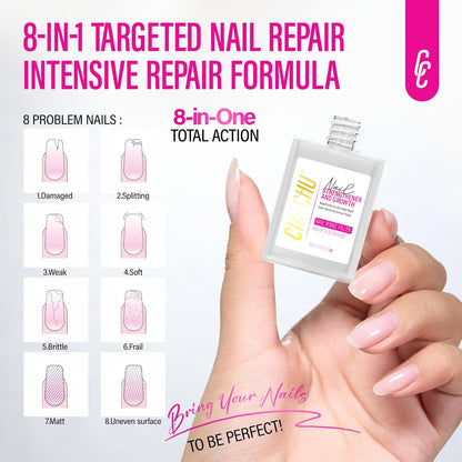 CHUCHU Nail Strengthener Base Coat: Quick Dry Protein Clear Hardener Polish - Repair Ridge Filler for Women Men Beginners Home Salon Gift - 15ML