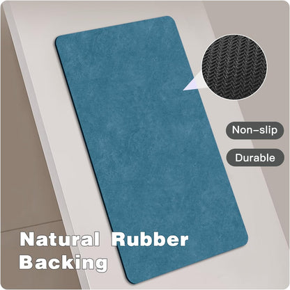 Bathroom Mat Quick Dry, Bathroom Rugs Non Slip Washable Thin Absorbent Bath Mat Fits Under Door Bathroom Floor Mat Perfect for Bath, Shower, or Sink 17"x59" Denim Blue