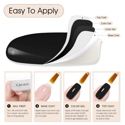 CANNI Black Gel Nail Polish, 1Pcs Pure Black Color High Gloss Soak Off UV Gel Polish Nail French Manicure Salon DIY