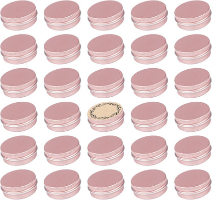 0.5 oz Screw Top Aluminum Tin Jar with Screw Lid and Blank Labels (Rose Gold - Pack of 32)