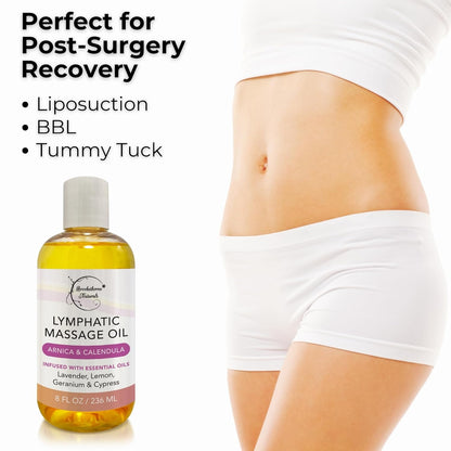 Lymphatic Massage Oil for Massage Therapy & Natural Lymphatic Drainage | Premium Quality with Arnica & Lavender Oil | for Post Surgery Recovery & Detox | 8oz by Brookethorne Naturals