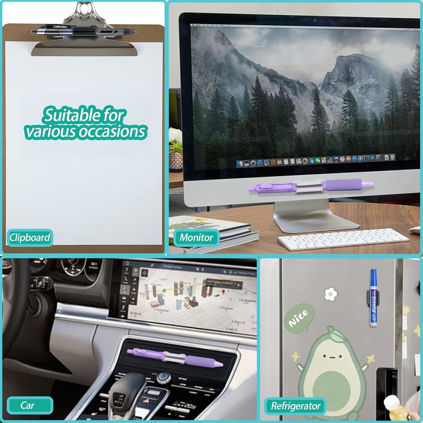 Adhesive Pen Holder for Wall Pencil Holder for Desk Organizer, 6Pack Silicone Pen Holders for Clipboard, Marker Holder Sticky Pen Holder for Desk Accessories, Office Supplies (2black+2white+2grey)