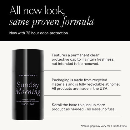 Each & Every Aluminum Free Deodorant for Women & Men, Lavender & Lemon + Rose & Vanilla - All Natural Deodorant for Sensitive Skin, EWG Verified - Clean, Baking Soda-Free, Plant-Based - 2.5oz, 2 Pack