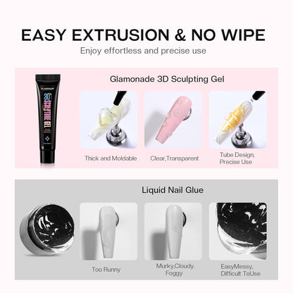 3D Sculpting Gel Nail Art: 15g Nail Sculpting Glue No Wipe Clear Gel Polish DIY Nail Art for Drawing Molding Nail Tech Must Haves Manicure Decoration Supplies