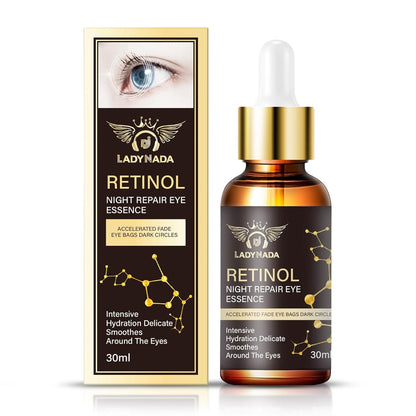 LADY NADA Retinol Eye Serum – Anti-Aging Night Treatment with Collagen, Vitamin E & Natural Extracts – Smooths Fine Lines, Deeply Hydrates, Long-Lasting Effect – For All Skin Types – 1.0 fl oz