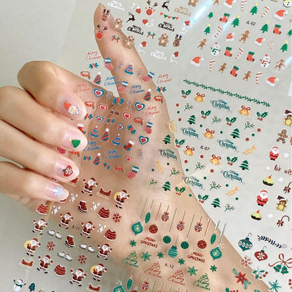 30 Pcs Christmas Nail Sticker 3D Self- Adhesive Nail Decals with Cute Penguin Deer Snowman Snowflake Elk Santa Claus Design Xmas Nail Art Stickers for Women Winter Holiday Nail Sticker(Christmas)