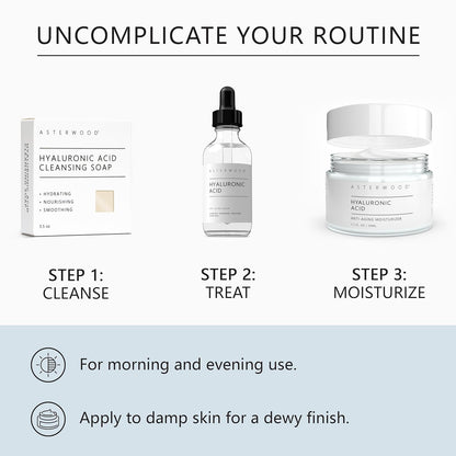 Asterwood Hyaluronic Acid Moisturizer - Anti-Aging, Wrinkle Reducing, Moisturizing, Hydrating - Fragrance-Free, Non-Comedogenic - 1.7 Fl Oz