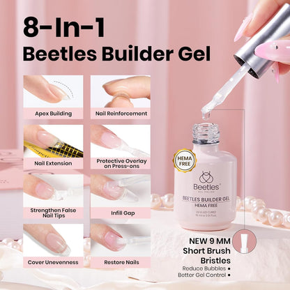 Beetles HEMA Free Builder Nail Gel with No Wipe Top Coat Gel Nail Polish and Base Coat Set for Nails Shine Finish and Long Lasting Upgraded Safe Low-Sensitivity Formula Nail Gifts for Women