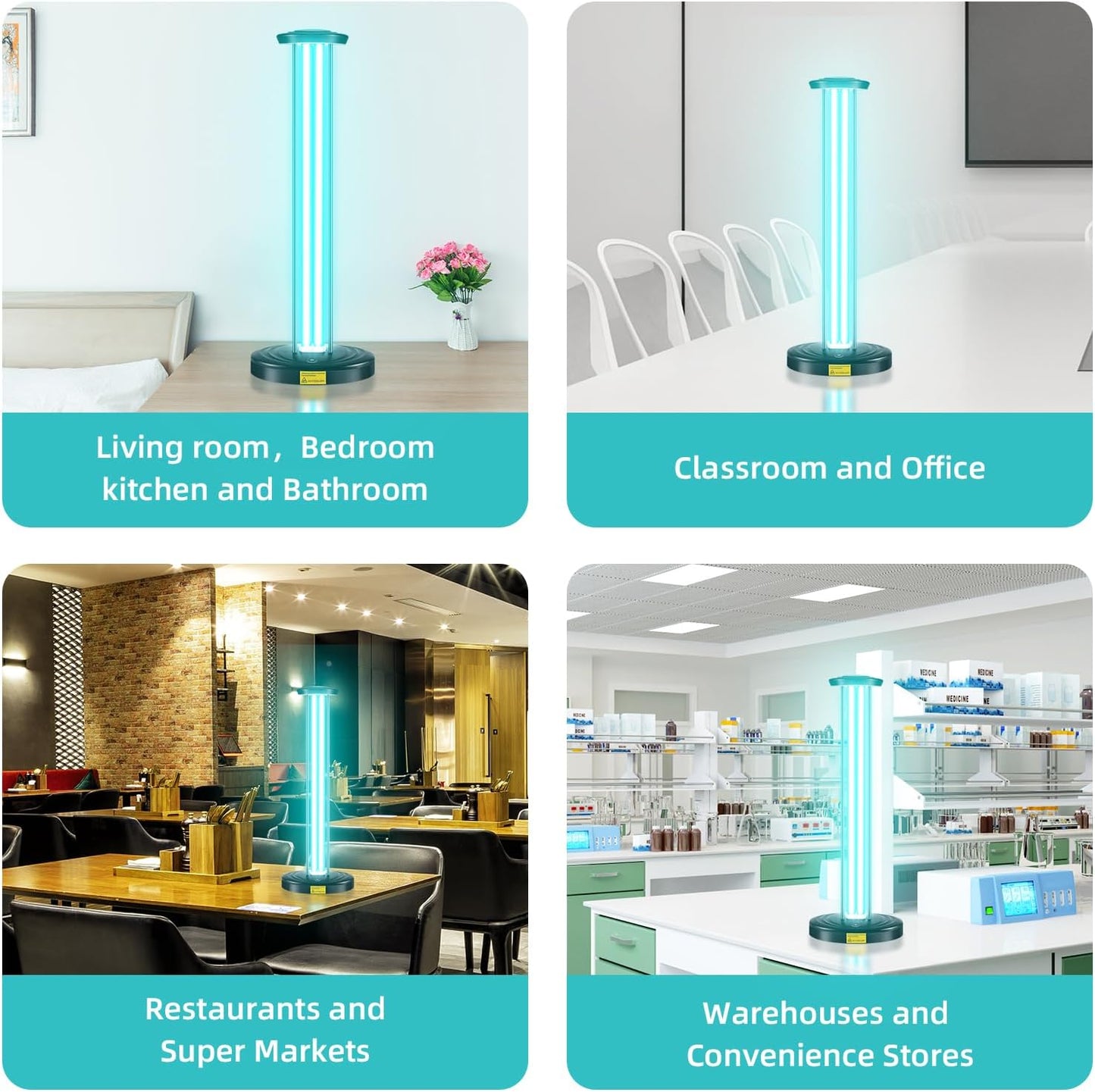 100W UV Light, Ultraviolet Lamp Purifier for Whole Room & House, Ozone-Free, Home Disinfection Device with 3-Gear Timer Remote Control, UVC Lights, Purification for Bathroom, Toilet, Office
