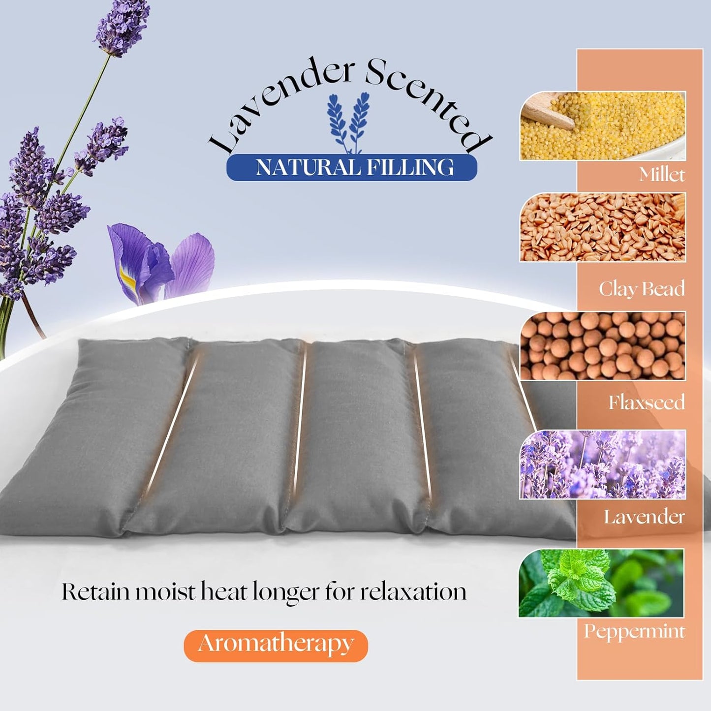 Microwavable Heating Pad with Washable Cover 13x7 Inch Flaxseed Microwave Hot Pack, Lavender Scent, Moist Warm Compress for Relaxation, Non-Electric & Portable