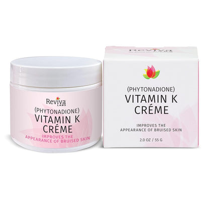 Reviva Labs Vitamin K Crème for Bruising, Under-Eye Dark Circles, and Wrinkles with Soybean Oil and Natural Fruit Extracts - 2 Oz, for Skin and Face