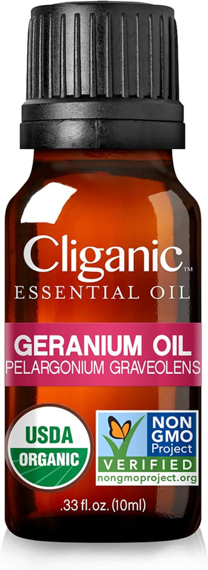Cliganic Organic Geranium Essential Oil, 100% Pure Natural for Aromatherapy | Non-GMO Verified (Packaging May Vary)